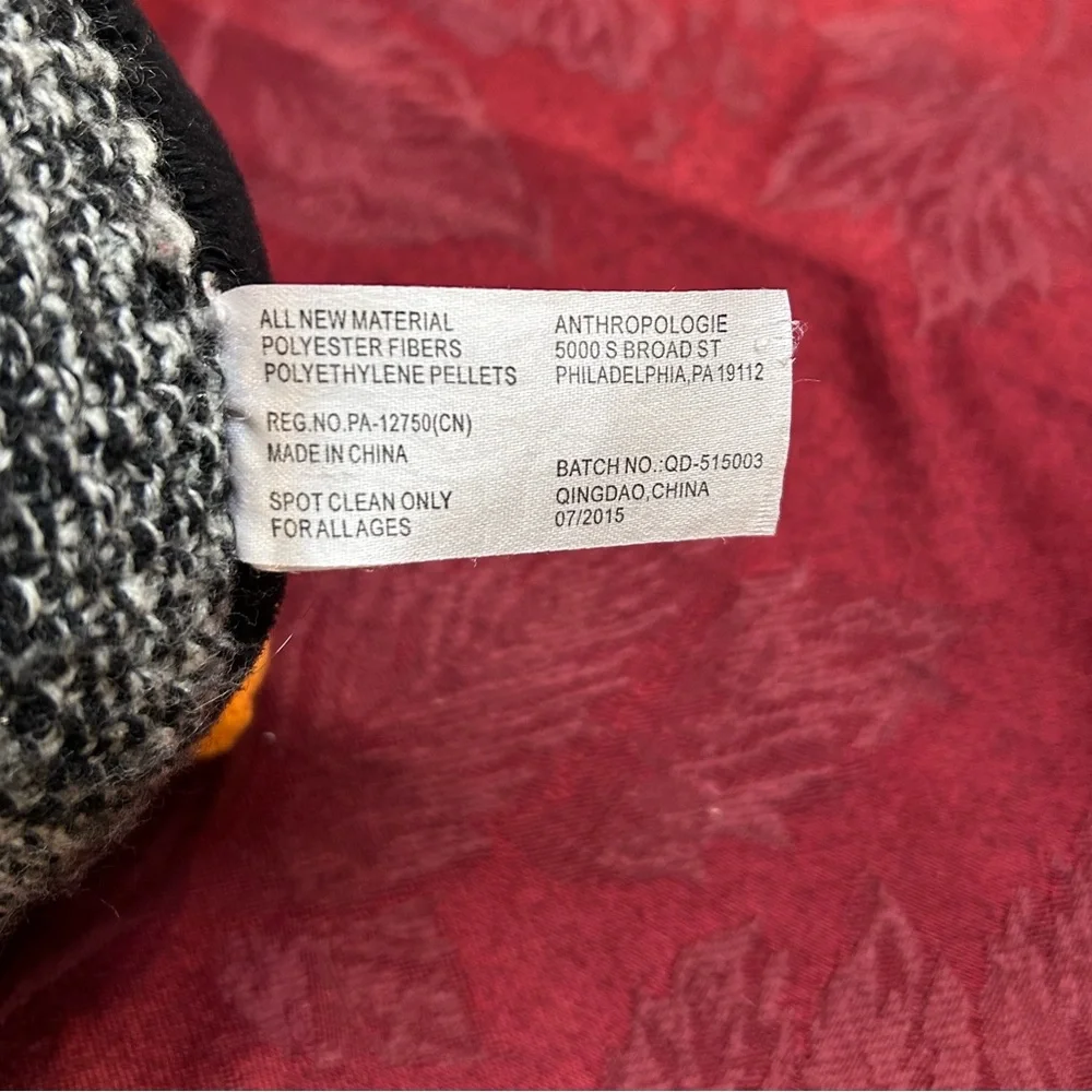 Anthropologie knitted Black and White Penguin with earmuffs‎ Plush Stuffy Toy